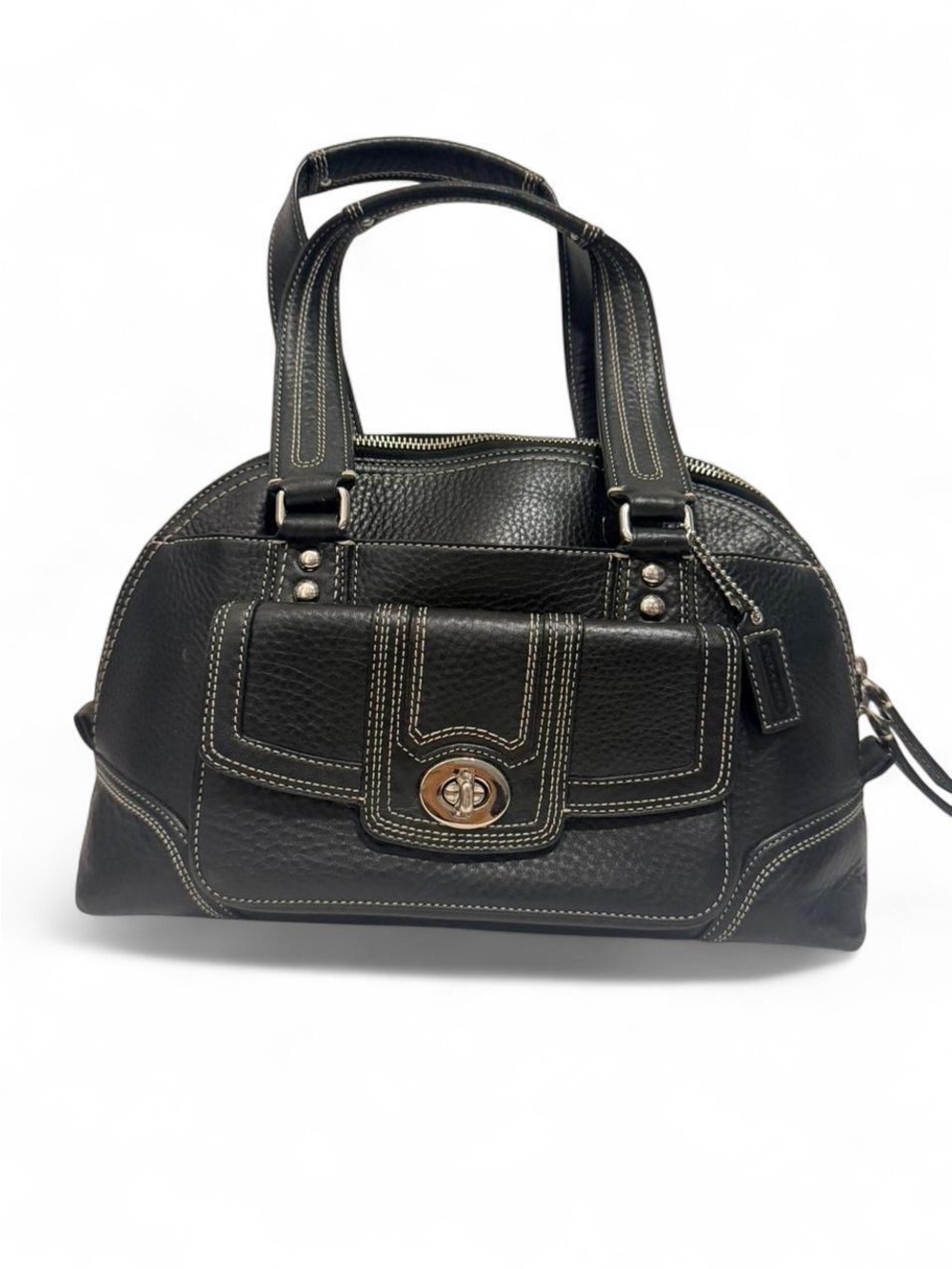Coach Black Leather Satchel with Contrast Stitching